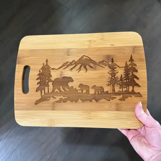 Mama Bear with Babies Bamboo Cutting Board 14''x9.5''x.5'' Bamboo {5}