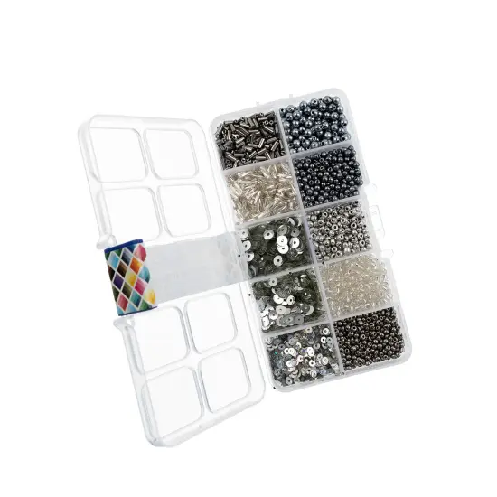 John Bead 10 Types Mix Sequins & Beads Kit Silver {2}