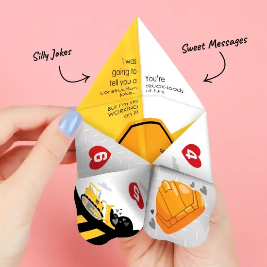 Big Dot of Happiness Dig It - Construction Party Zone - Happy Valentine's Day Party Cootie Catcher Game - Valentine Jokes for Kids Fortune Tellers - Set of 12 {4}