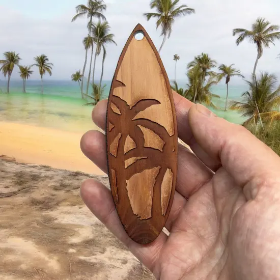 Palm Tree Surfboard - Cedar Ornament {2}