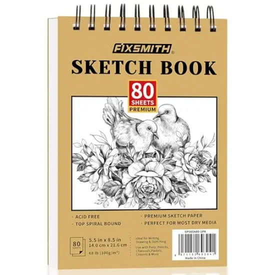 80 Sheets (68 lb/100gsm) Sketchbook | Top Spiral Bound Artist Sketch Pad | Acid Free Drawing Pad | Ideal for Kids, Beginners, Artists & Painters | Bright White {2}