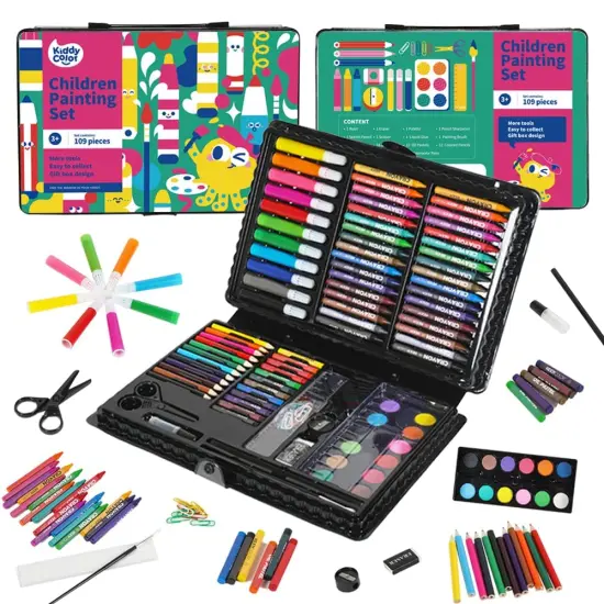 109 Pieces Deluxe Art Set for Kids, Painting & Drawing Art Supplies in a Plastic Case with Markers, Watercolor Cakes, Color Pencils, Great Art Kit Gift for Christmas New Year {3}