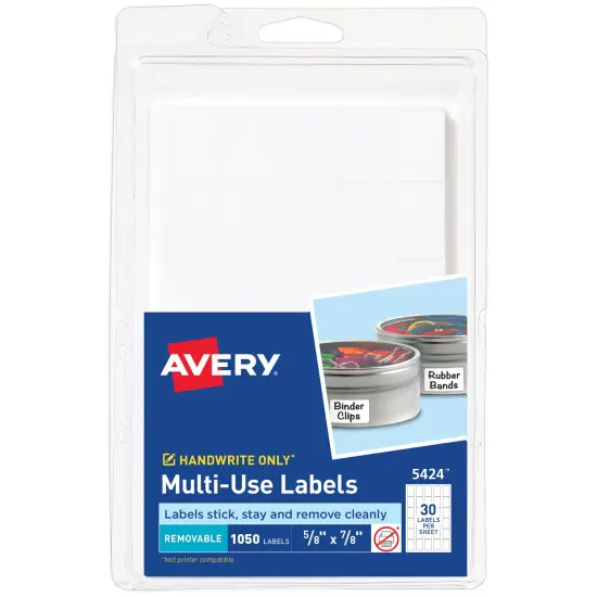 Avery Multi-Use Removable Labels, 5/8" x 7/8", White, Non-Printable, 1,050 Blank Labels Total (5424) {1}