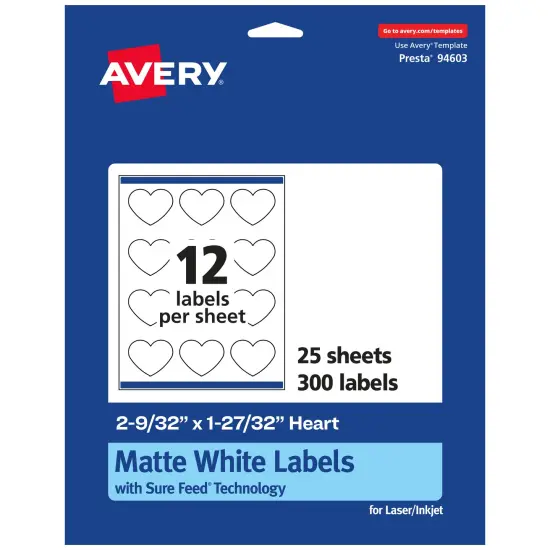 Avery Matte White Heart Labels, 2-9/32" x 1-27/32" {1}