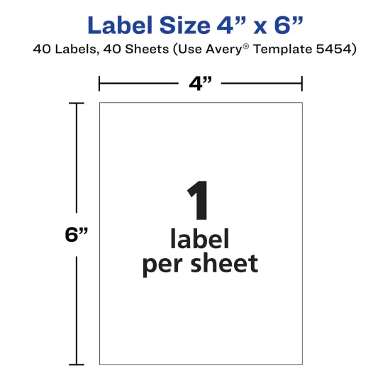Avery Removable Labels, 4" x 6" Blank Labels, Laser/Inkjet Printable Labels, 40 Labels per Pack, 2 Packs, 80 Total Labels (7864) {4}