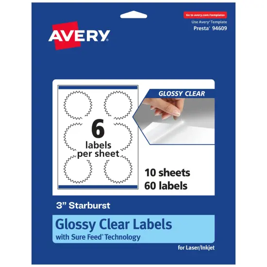 Avery Glossy Clear Starburst Labels with Sure Feed, 3" {7}