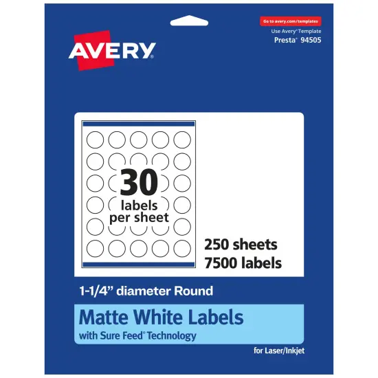 Avery Matte White Round Labels, 1.25" diameter {1}