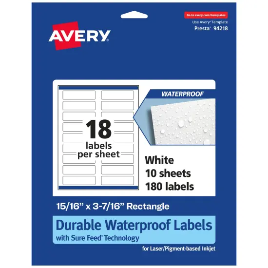 Avery Durable Waterproof Rectangle Labels with Sure Feed, 15/16" x 3-7/16" {7}