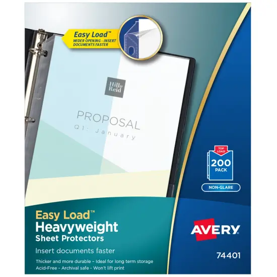 Avery Clear Heavyweight Sheet Protectors, Non-Glare, Easy Load, 200 Document Protectors (74401) {1}