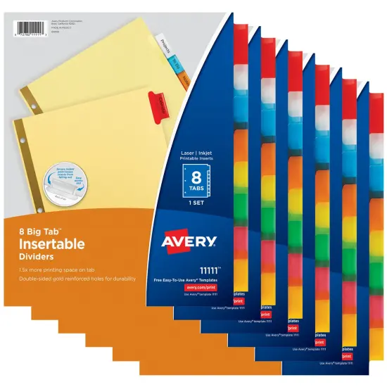 Avery 8-Tab Binder Dividers, Insertable Multicolor Big Tabs, 6 Sets (71111) {1}