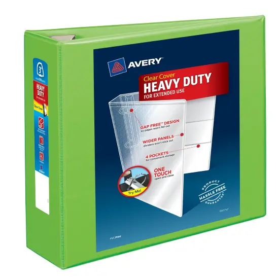 Avery Heavy-Duty View 3 Ring Binder, 3" One Touch EZD Rings, 670-Sheet Capacity, 3.5 Inch Wide Spine, Great for Home, School Supplies, Office, or Organization Needs, 1 Chartreuse Binder (79779) {1}