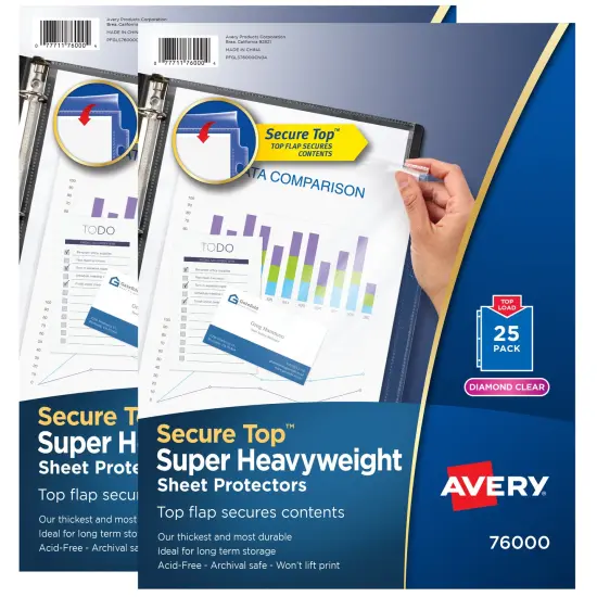 Avery Diamond Clear Secure Top Sheet Protectors, Super Heavyweight, 2-Pack, 50 Page Protectors (86009) {1}