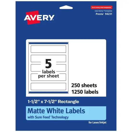 Avery Matte White Rectangle Labels, 1.5" x 7.5" {1}