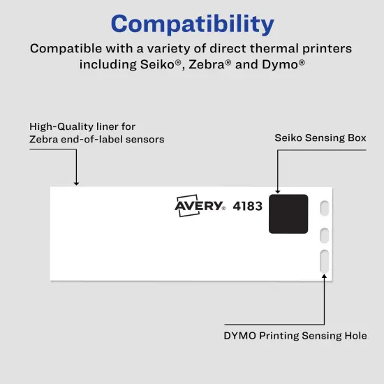 Avery Direct Thermal Roll Labels, 1-1/8" x 3-1/2", White, 350 Multipurpose Labels Per Roll, 2 Rolls (4183) {2}