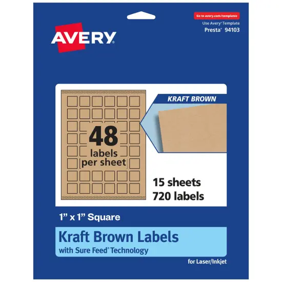 Avery Kraft Brown Square Labels with Sure Feed, 1" x 1" {7}