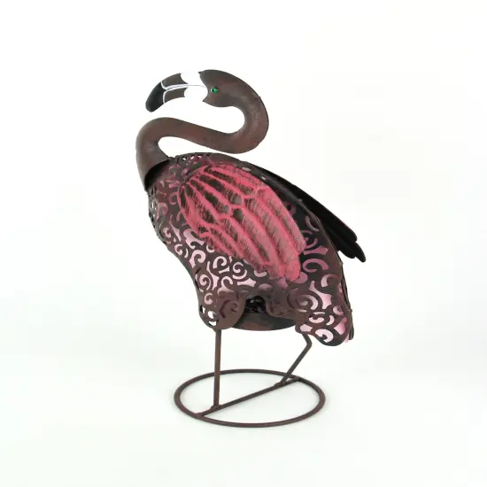 Pink Flamingo Metal Art Filigree LED Lighted Solar Garden Statue {4}