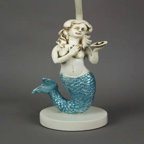 Blue Glitter Tail Mermaid Nautical Table Lamp Burlap Coastal Decor accent light {3}