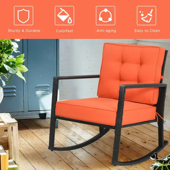 Patio Rattan Rocker Outdoor Glider Rocking Chair Cushion Lawn Orange {3}