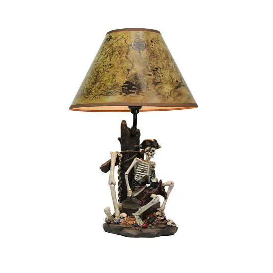 SET OF 2 Pirate Skeleton W/ Treasure Table Lamps W/ Shades 21 inches tall {3}