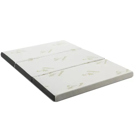 Queen 3 Inch Tri-fold Memory Foam Floor Mattress Topper Portable with Carrying Bag {1}