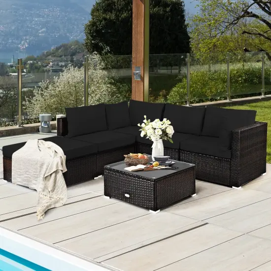 6 Pieces Outdoor Patio Rattan Sectional Sofa Set With Coffee Table Black {2}