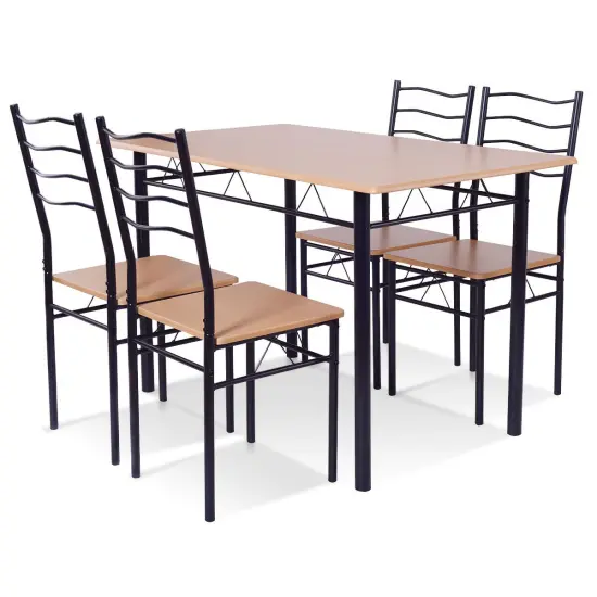 5 pcs Wood Metal Dining Table Set with 4 Chairs Natural {4}