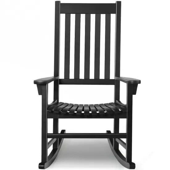 Indoor Outdoor Wooden High Back Rocking Chair Black {5}