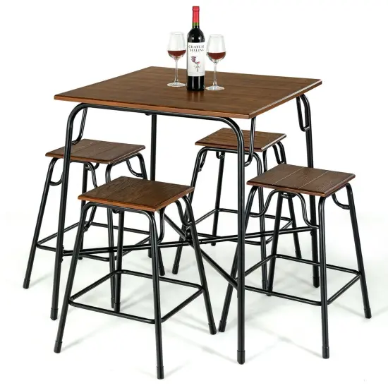 5 Pieces Bar Table Set with 4 Counter Height Backless Stools-Rustic Brown {4}