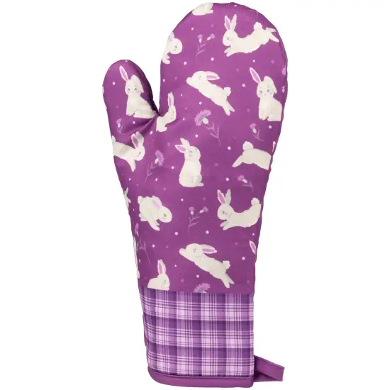 Northlight Hopping Bunnies Plaid Easter Kitchen Oven Mitts - 13.75" - Purple - Set of 2 {4}