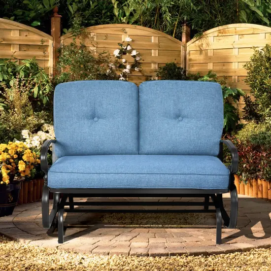 2 Seats Outdoor Swing Glider Chair with Comfortable Cushions Blue {6}