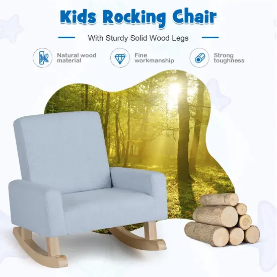 Kids Rocking Chair with Solid Wood Legs and Padded Seat Blue {4}