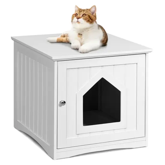 Sidetable Nightstand Weatherproof Multi-function Cat House White {3}