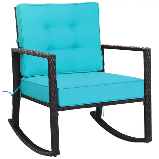 Patio Rattan Rocker Outdoor Glider Rocking Chair Cushion Lawn Turquoise {1}