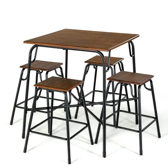 5 Pieces Bar Table Set with 4 Counter Height Backless Stools-Rustic Brown {1}