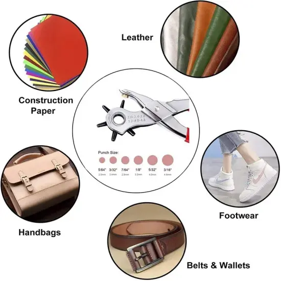 9" Leather Hole Punch Heavy Duty Hand Pliers Belt Holes 6 Sized Puncher Tool {3}