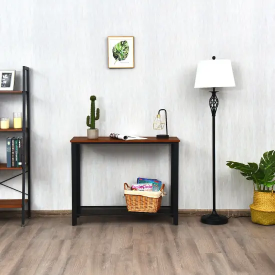 Metal Frame Wood Console Sofa Table with Storage Shelf Black {6}