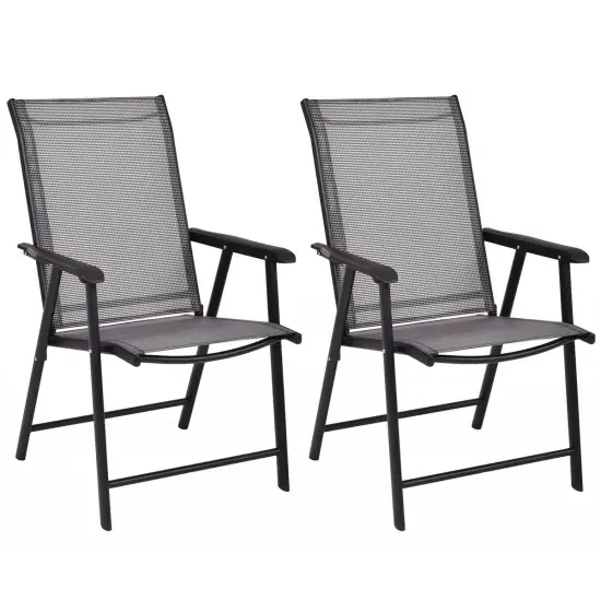 Set of 2 Outdoor Patio Folding Chairs with with 2 Ergonomic Armrests and Iron Frame Black {7}