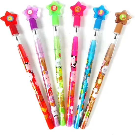 TINYMILLS 24 Pcs Farm Animals Stackable Push Pencil Assortment with Eraser for Party Favors {3}