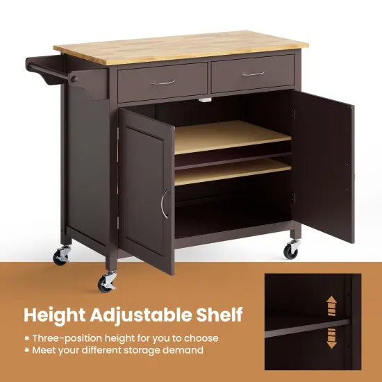 Modern Rolling Kitchen Cart Island with Wood Counter Top and 2 Lockable Wheels Brown {5}