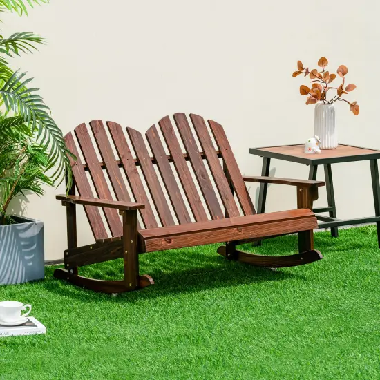 2 Person Adirondack Rocking Chair with Slatted seat for kids Brown {2}