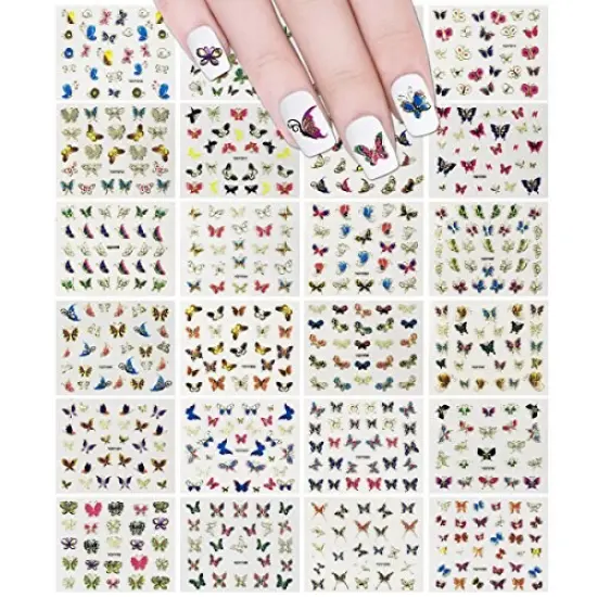 Wrapables 24 Sheets Multicolor Butterfly with Gold Trim Nail Stickers Nail Art Set (Multicolor Butterfly) {1}