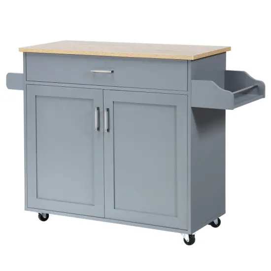 Rolling Kitchen Island Cart with Towel and Spice Rack Grey {1}