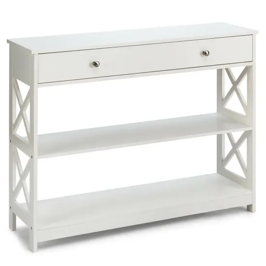 3-Tier Console Table with Drawers for Living Room Entryway White {1}