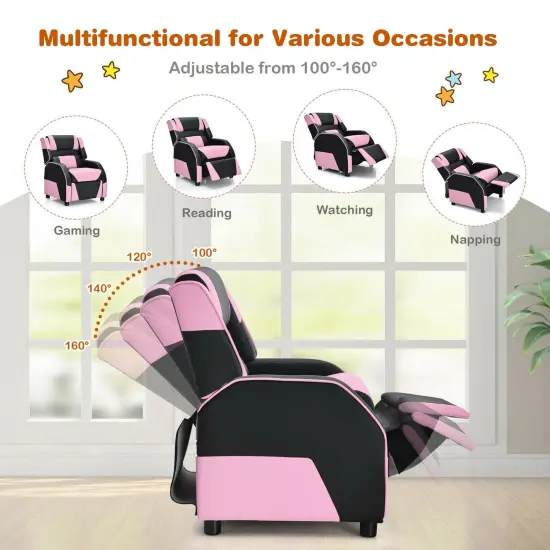 Kids Youth PU Leather Gaming Sofa Recliner with Headrest and Footrest Pink {3}