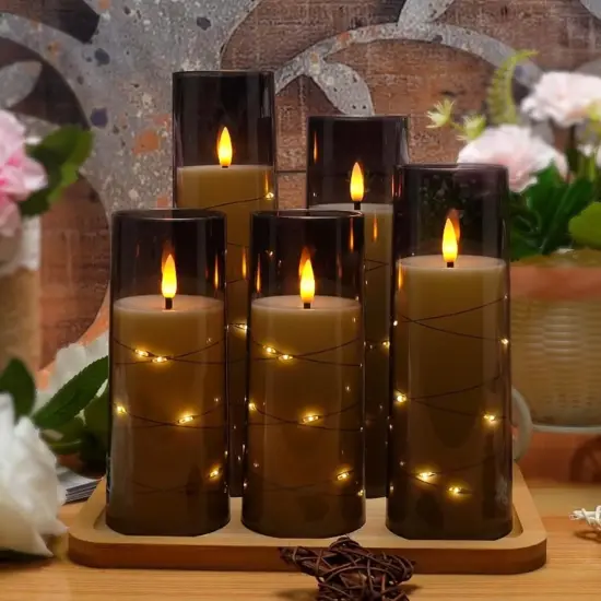 Flameless LED Candles with Timer Grey {2}