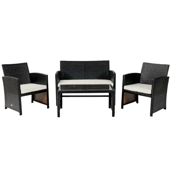 4 Pcs Patio Rattan Cushioned Furniture Set White {1}