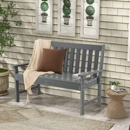 52 Inch All-Weather HDPE Outdoor Bench with Backrest and Armrests-Grey {3}