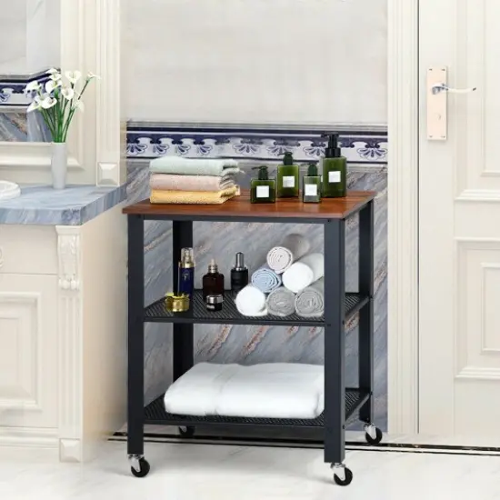 3-Tier Kitchen UtilityIndustrial Cart with Storage Brown {1}