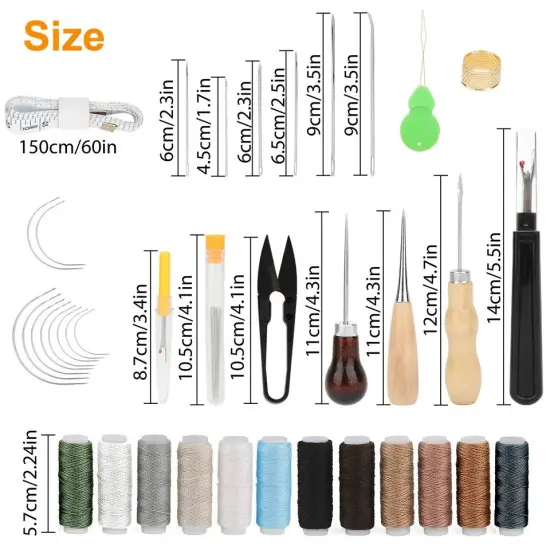 48pcs Leather Thread Stitching Needles Awl Hand Tools Kit for DIY Sewing Craft {3}
