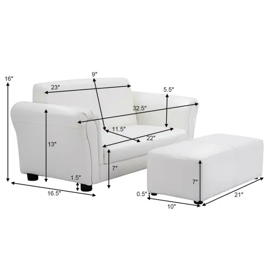 Soft Kids Double Sofa with Ottoman White {4}